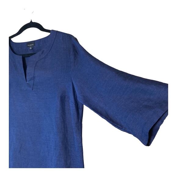 Talbots 100% Linen Navy Blue Shift Dress w Floral design Small - Picture 4 of 9